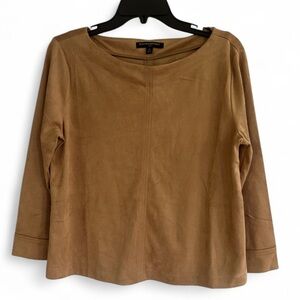 BANANA REPUBLIC Brown Vegan Suede Boatneck Boxy Blouse Office Boho Western Sz M